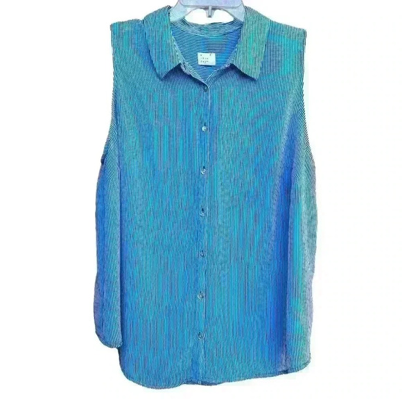 A New Day Sheer Striped Chiffon Collared Sleeveless Button Down Blouse Size XXL - Picture 1 of 7